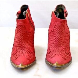 RARE Vintage Topshop Woven Red Western Ankle Boots Size 7 Made in Portugal